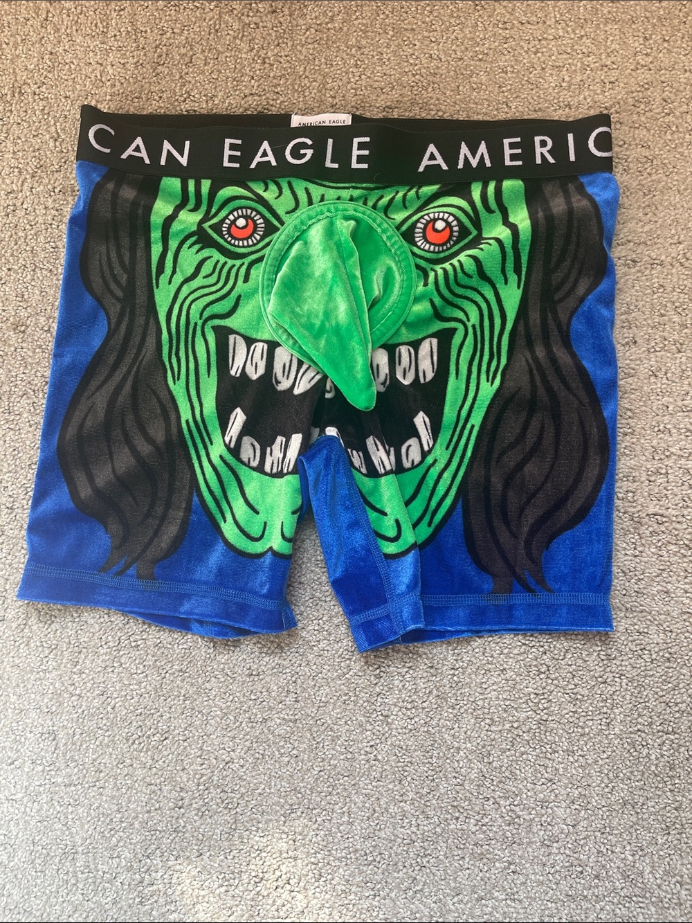 American Eagle Outfitters mens Blue & Green Monster boxer briefs with 3D pouch.